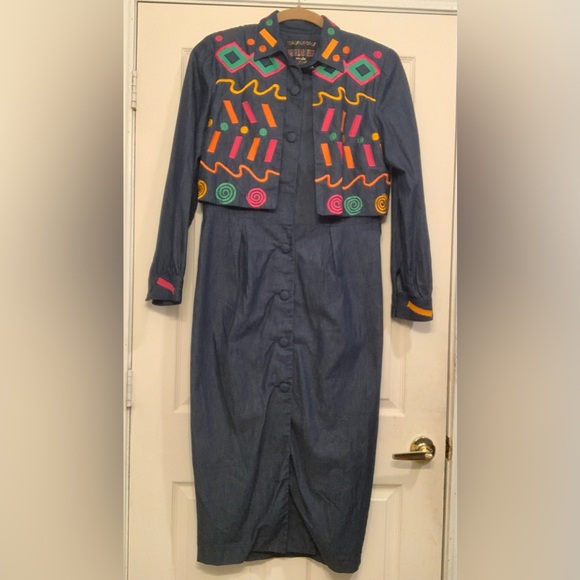 Dresses & Skirts - Vintage Bouillabaisse 2 in 1 Multi Color Size 12 Denim Dress. 2908-V
